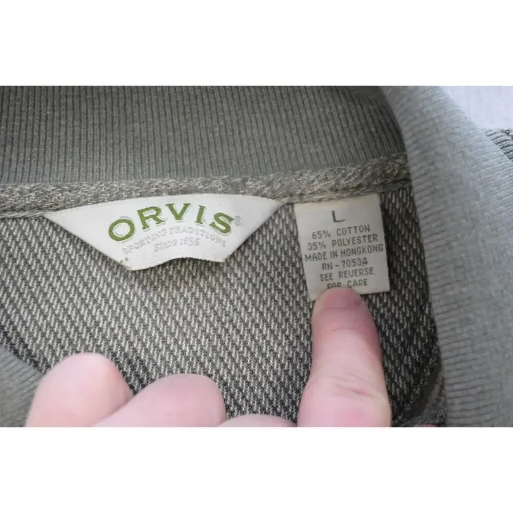 ORVIS Country Leather Elbows Knitted‎ Pullover Polo Sweater Mens Size Large